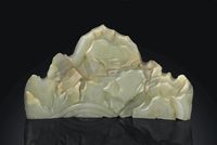 18TH CENTURY A PALE CELADON JADE‘MOUNTAIN’BRUSH REST