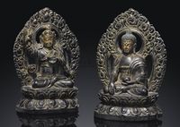 18TH CENTURY TWO CARVED ZITAN BUDDHIST FIGURES