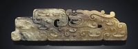 MING DYNASTY，16TH/17TH CENTURY A MOTTLED JADE MYTHICAL BEAST PLAQUE