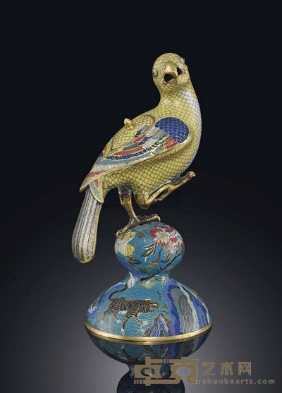 18TH/19TH CENTURY A CLOISONNé ENAMEL‘BIRD’CENSER AND COVER 高23.4cm