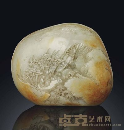 QIANLONG PERIOD （1736-1795） A LARGE FINELY CARVED PALE CELADON JADE BOULDER 宽19cm