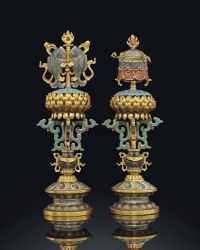 QIANLONG PERIOD （1736-1795） TWO CLOISONNé AND CHAMPLEVé ENAMEL BUDDHIST EMBLEMS