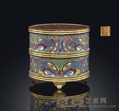 AN IMPERIAL CLOISONNé ENAMEL CIRCULAR TRIPOD CENSER，LIAN 高8.5cm