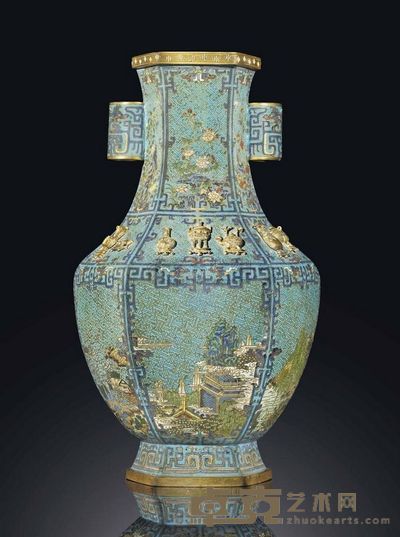 QIANLONG PERIOD （1736-1795） A RARE CLOISONNé ENAMEL HEXAGONAL VASE，HU 高55.8cm