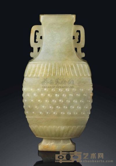 18TH CENTURY A SMALL MOTTLED CELADON JADE BALUSTER VASE 高14cm