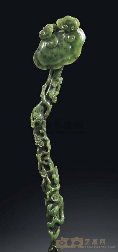 18TH/19TH CENTURY A CARVED SPINACH-GREEN JADE RUYI-SCEPTRE 