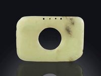 NEOLITHIC PERIOD，HONGSHAN CULTURE，CIRCA 4000-2500 BC A RARE PALE CELADON JADE RECTANGULAR DISC