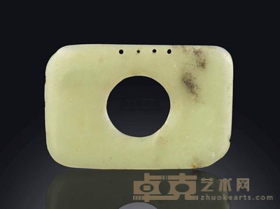 NEOLITHIC PERIOD，HONGSHAN CULTURE，CIRCA 4000-2500 BC A RARE PALE CELADON JADE RECTANGULAR DISC 宽8.3cm