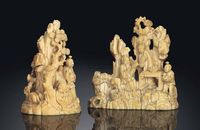 18TH CENTURY TWO SMALL IVORY MOUNTAIN CARVINGS