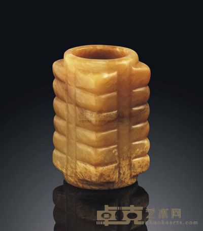 SONG DYNASTY （960-1279） A MINIATURE MOTTLED YELLOW JADE ARCHAISTIC CONG 高4.4cm