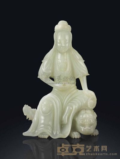 LATE QING DYNASTY，EARLY 20TH CENTURY A WHITE JADE FIGURE OF GUANYIN 高19.5cm