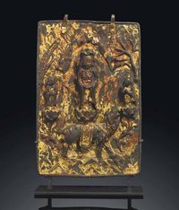 WANLI PERIOD，DATED TO THE TWELFTH MONTH OF THE SECOND YEAR （1574） A PARCEL-GILT AND LACQUERED VOTIVE