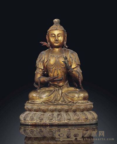 18TH CENTURY A GILT-LACQUER SEATED FIGURE OF AVALOKITESVARA 高63cm