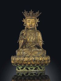 17TH CENTURY A LARGE GILT-BRONZE FIGURE OF AVALOKITESVARA