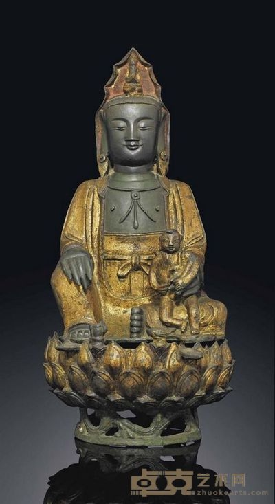 17TH CENTURY A PARCEL-GILT BRONZE FIGURE OF GUANYIN 高43cm