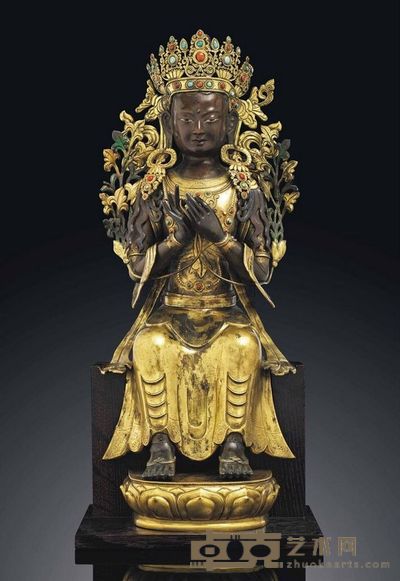 18TH CENTURY A SUPERB PARCEL-GILT BRONZE REPOUSSé FIGURE OF MAITREYA 高61cm