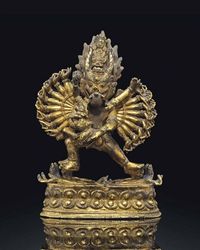 17TH/18TH CENTURY A GILT-BRONZE FIGURE OF YAMANTAKA