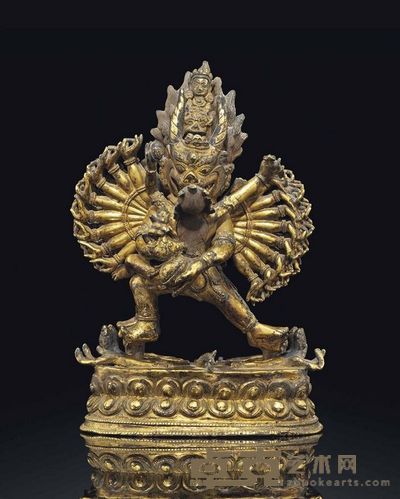 17TH/18TH CENTURY A GILT-BRONZE FIGURE OF YAMANTAKA 高20cm