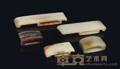 HAN DYNASTY (206BC-220AD) AND LATER FIVE JADE SWORD SLIDES 长10.8cm