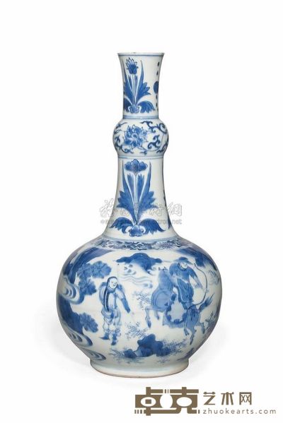TRANSITIONAL PERIOD，CIRCA 1630-50 A BLUE AND WHITE BOTTLE VASE 直径36.8cm