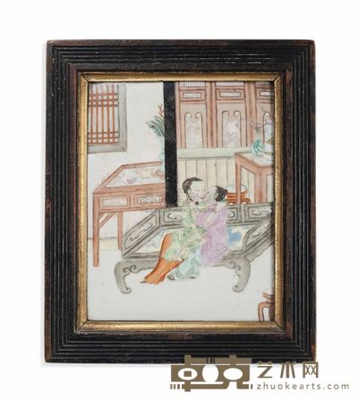 QIANLONG PERIOD (1736-95) A RECTANGULAR FAMILLE ROSE‘EROTIC’PLAQUE 28cm×23.4cm