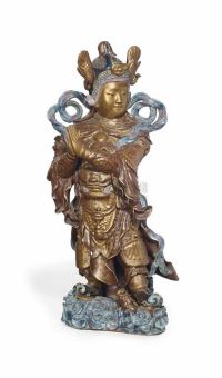 LATE 18TH/19TH CENTURY A GILT AND ENAMELLED DECORATED FIGURE OF AN IMMORTAL