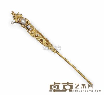 19TH CENTURY A GOLD AND PEARL HAIRPIN 长17.3cm