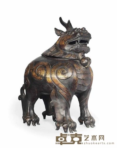 16TH/17TH CENTURY A PARCEL GILT BRONZE QILIN CENSER 直径38.5cm