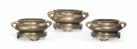 17TH/18TH CENTURY THREE BRONZE CENSERS AND STANDS