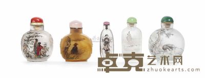 20TH CENTURY FIVE INSIDE-PAINTED GLASS SNUFF BOTTLES 直径7cm