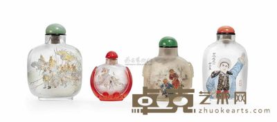 20TH CENTURY FOUR INSIDE-PAINTED GLASS SNUFF BOTTLES 直径6.3cm