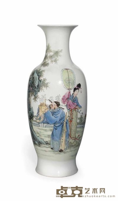 A SLENDER FAMILLE ROSE BALUSTER VASE 直径34.5cm