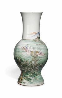 REPUBLIC PERIOD (1912-49) A FAMILLE VERTE‘RIVER LANDSCAPE’BALUSTER VASE