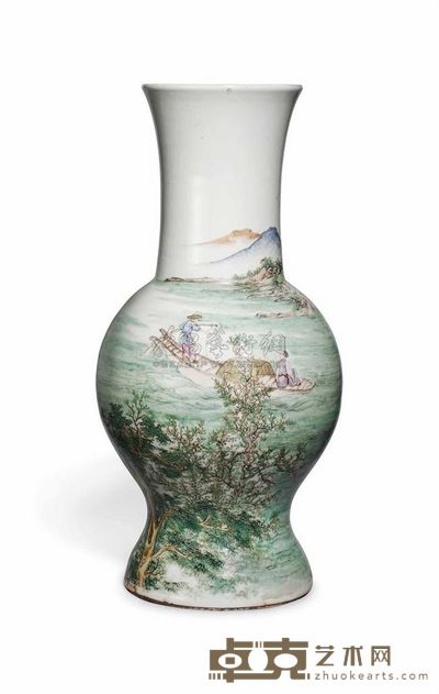 REPUBLIC PERIOD (1912-49) A FAMILLE VERTE‘RIVER LANDSCAPE’BALUSTER VASE 直径37cm