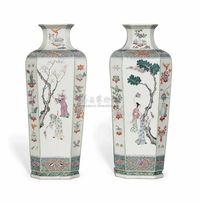 19TH CENTURY A LARGE PAIR OF FAMILLE ROSE SQUARE SECTION‘IMMORTAL’VASES