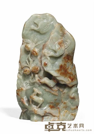 18TH CENTURY A CELADON AND RUSSET JADE MOUNTAIN 直径18.3cm