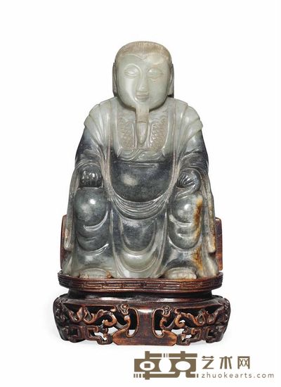 MING DYNASTY (1368-1644) A GREY JADE MODEL OF ZHEN WU 直径13.7cm