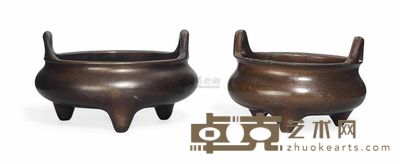 18TH/19TH CENTURY TWO BRONZE BOMBE-FORM CENSERS 直径17.1cm