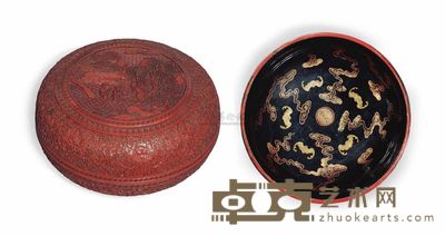 18TH CENTURY A CIRCULAR CARVED CINNABAR LACQUER BOX AND COVER 直径21cm