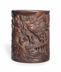 18TH CENTURY A CARVED BAMBOO BRUSHPOT，BITONG