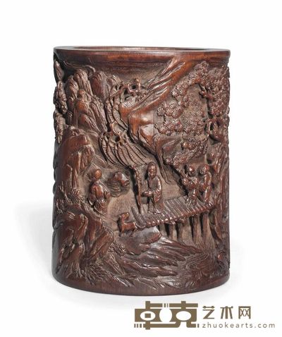 18TH CENTURY A CARVED BAMBOO BRUSHPOT，BITONG 直径14.7cm