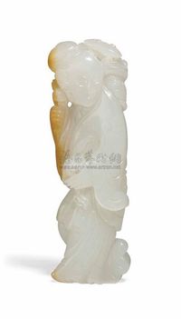 19TH/20TH CENTURY A WHITE AND RUSSET JADE CARVING OF A LADY