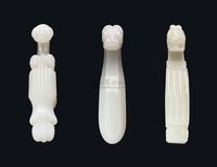 19TH CENTURY THREE WHITE JADE BELTHOOKS