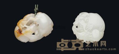 18TH/19TH CENTURY TWO WHITE JADE CARVINGS 长5.3cm