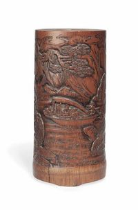 LATE 18TH CENTURY A CARVED BAMBOO‘RED CLIFF’BRUSHPOT，BITONG