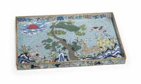 18TH CENTURY A CLOISONNé ENAMEL RECTANGULAR TRAY