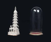 19TH CENTURY A LARGE IVORY PAGODA AND ORIGINAL DOMED GLASS CASE