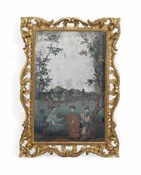 18TH CENTURY A CHINESE REVERSE-GLASS MIRROR PAINTING