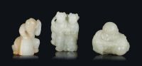 17TH CENTURY AND LATER THREE CELADON JADE CARVINGS