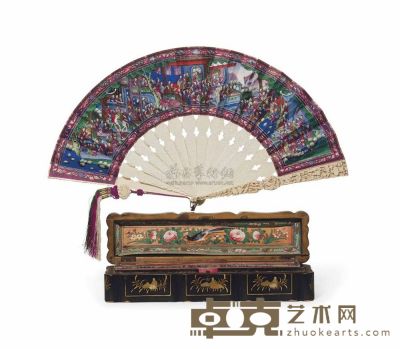 MID-19TH CENTURY A CANTONESE PAINTED AND CARVED IVORY FAN 长27cm